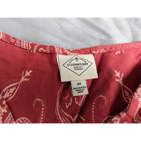 St Johns Bay Top Red Paisley Babydoll Smocked Festival Boho Rayon Womens 2X - Picture 4 of 7